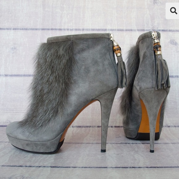 Gucci suede fur ankle boots shoes gray sz 9 - Picture 1 of 16